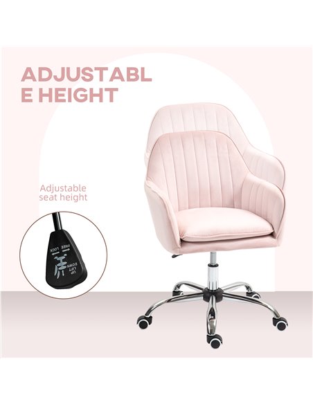 HOMCOM Velvet-Feel Tub Office Chair, with Seat Cushion - Pink 921-747V70PK - pic 98908 | FastDaddyshop