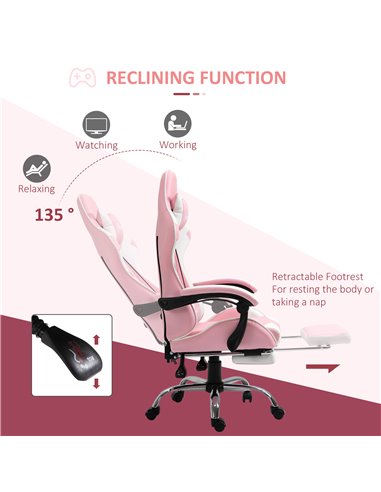 Vinsetto Racing Gaming Chair with Lumbar Support, Head Pillow, Swivel Wheels, High Back Recliner Gamer Desk Chair for Home Offic