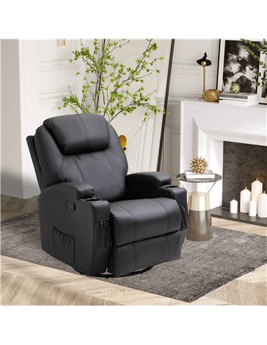 HOMCOM Recliner Sofa Chair PU Leather Armchair Cinema Massage Chair Swivel Nursing Gaming Chair Black