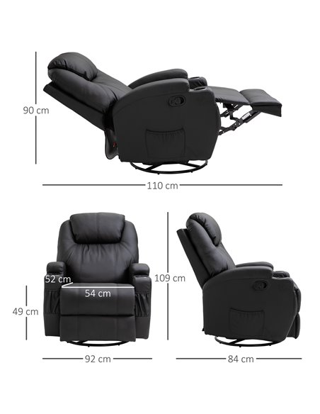 HOMCOM Recliner Sofa Chair PU Leather Armchair Cinema Massage Chair Swivel Nursing Gaming Chair Black - pic 9901 | FastDaddyshop