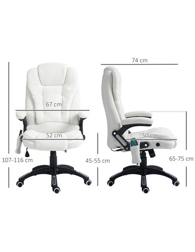 Vinsetto Boucle Six-Point Massage Office Chair - White 921-171V77WT