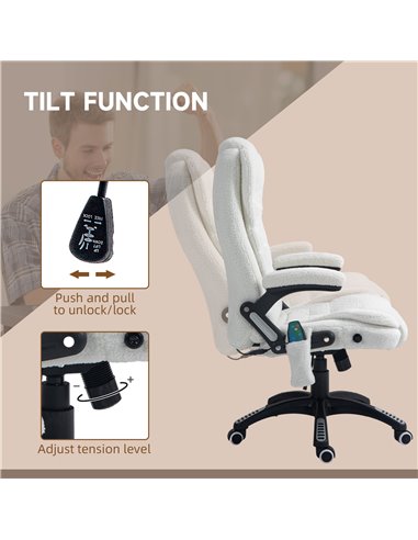 Vinsetto Boucle Six-Point Massage Office Chair - White 921-171V77WT