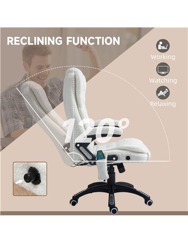 Vinsetto Boucle Six-Point Massage Office Chair - White 921-171V77WT