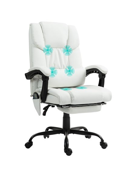 Vinsetto 6-Point Massage Office Chair, PU Leather Desk Chair with Adjustable Height and Footrest for Home Office, White 921-275V - pic 99029 | FastDaddyshop
