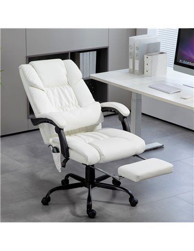 Vinsetto 6-Point Massage Office Chair, PU Leather Desk Chair with Adjustable Height and Footrest for Home Office, White 921-275V