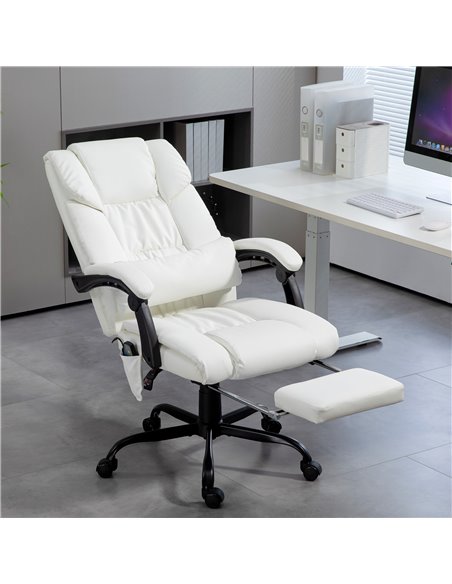 Vinsetto 6-Point Massage Office Chair, PU Leather Desk Chair with Adjustable Height and Footrest for Home Office, White 921-275V - pic 99030 | FastDaddyshop