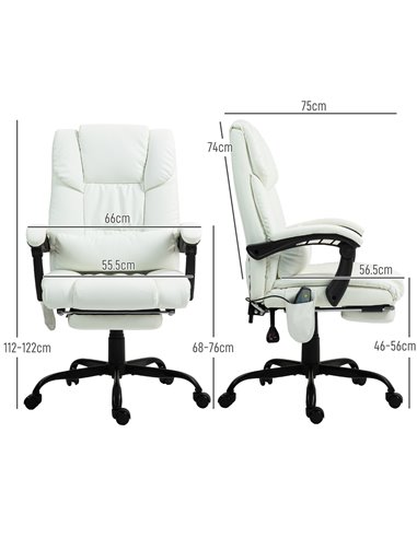 Vinsetto 6-Point Massage Office Chair, PU Leather Desk Chair with Adjustable Height and Footrest for Home Office, White 921-275V