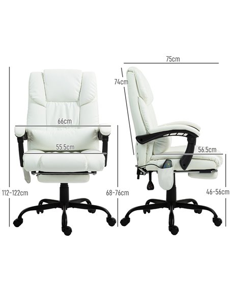 Vinsetto 6-Point Massage Office Chair, PU Leather Desk Chair with Adjustable Height and Footrest for Home Office, White 921-275V - pic 99031 | FastDaddyshop