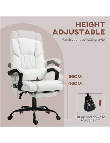 Vinsetto 6-Point Massage Office Chair, PU Leather Desk Chair with Adjustable Height and Footrest for Home Office, White 921-275V
