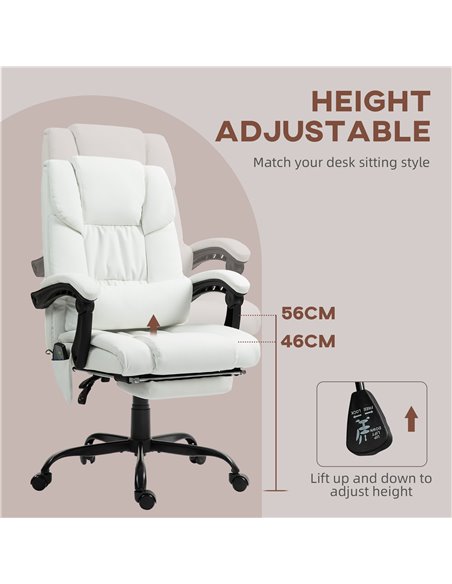Vinsetto 6-Point Massage Office Chair, PU Leather Desk Chair with Adjustable Height and Footrest for Home Office, White 921-275V - pic 99032 | FastDaddyshop