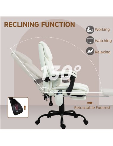 Vinsetto 6-Point Massage Office Chair, PU Leather Desk Chair with Adjustable Height and Footrest for Home Office, White 921-275V