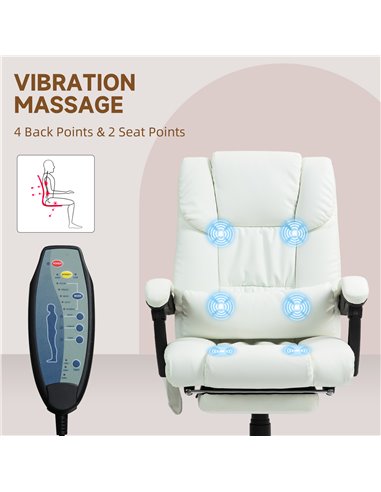 Vinsetto 6-Point Massage Office Chair, PU Leather Desk Chair with Adjustable Height and Footrest for Home Office, White 921-275V