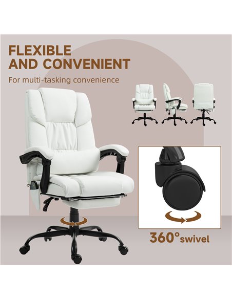 Vinsetto 6-Point Massage Office Chair, PU Leather Desk Chair with Adjustable Height and Footrest for Home Office, White 921-275V - pic 99036 | FastDaddyshop