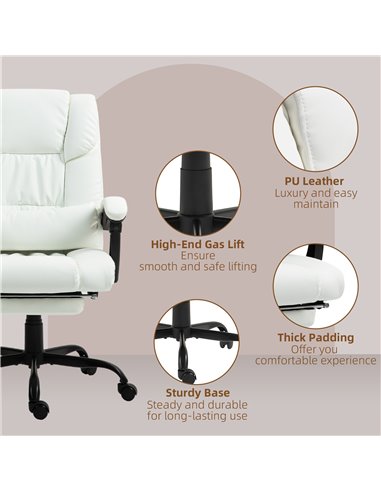 Vinsetto 6-Point Massage Office Chair, PU Leather Desk Chair with Adjustable Height and Footrest for Home Office, White 921-275V