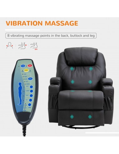 HOMCOM Recliner Sofa Chair PU Leather Armchair Cinema Massage Chair Swivel Nursing Gaming Chair Black