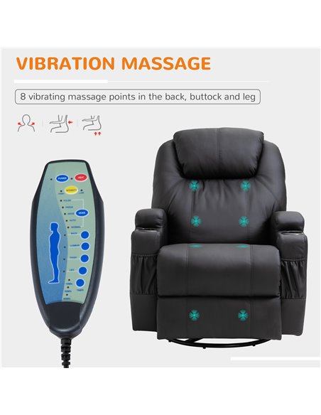 HOMCOM Recliner Sofa Chair PU Leather Armchair Cinema Massage Chair Swivel Nursing Gaming Chair Black - pic 9904 | FastDaddyshop