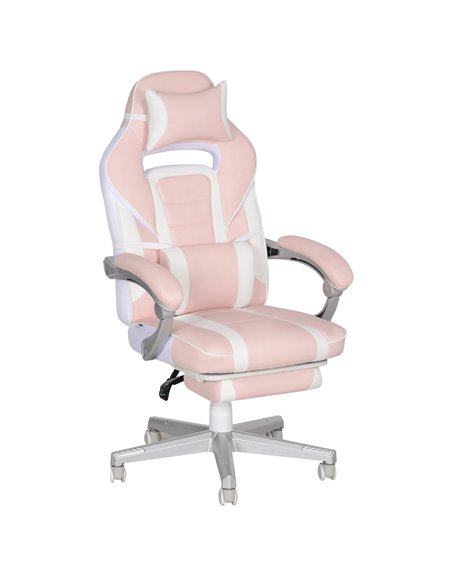 HOMCOM Faux Leather Reclining Gaming Chair, with Footrest - Pink/White 921-773V70PK - pic 99083 | FastDaddyshop