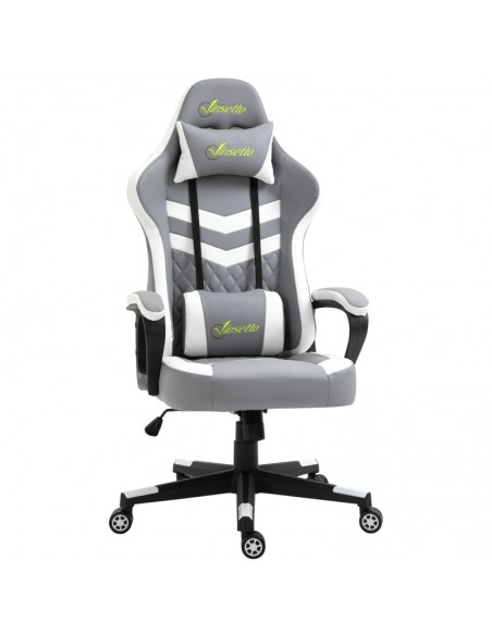 Vinsetto PVC Leather Racing Gaming Chair with Lumbar Support, Headrest, Grey White - pic 9909 | FastDaddyshop
