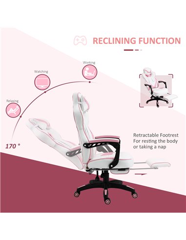 Vinsetto Ergonomic Racing Gaming Chair Office Desk Chair Adjustable Height Recliner with Wheels, Headrest, Lumbar Support, Retra