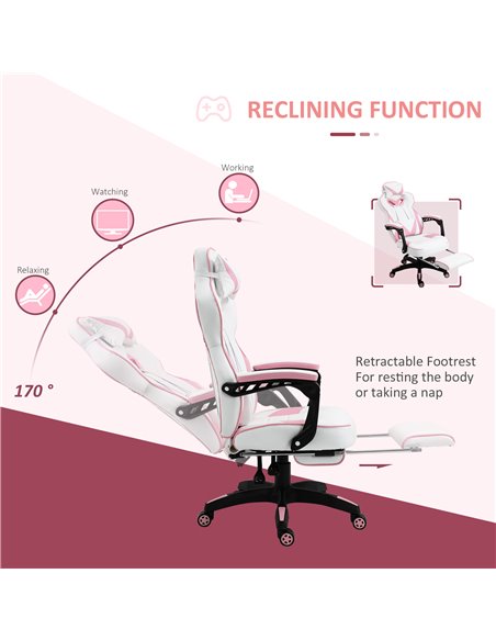 Vinsetto Ergonomic Racing Gaming Chair Office Desk Chair Adjustable Height Recliner with Wheels, Headrest, Lumbar Support, Retra - pic 9916 | FastDaddyshop
