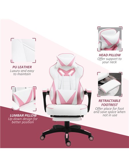 Vinsetto Ergonomic Racing Gaming Chair Office Desk Chair Adjustable Height Recliner with Wheels, Headrest, Lumbar Support, Retra - pic 9919 | FastDaddyshop