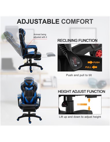 Vinsetto Ergonomic Racing Gaming Chair Office Desk Chair Adjustable Height Recliner with Wheels, Headrest, Lumbar Support, Retra