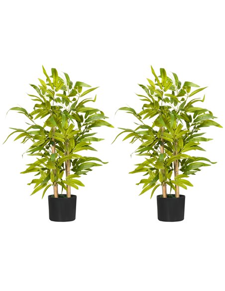HOMCOM 2 PCs Artificial Plants Bamboo Tree in Pot Desk Fake Plants for Home Indoor Outdoor Decor, 15x15x60cm, Green 830-P103 - pic 99254 | FastDaddyshop
