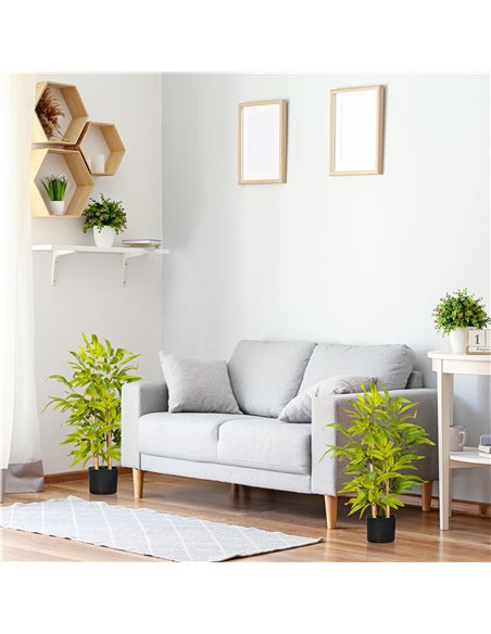HOMCOM 2 PCs Artificial Plants Bamboo Tree in Pot Desk Fake Plants for Home Indoor Outdoor Decor, 15x15x60cm, Green 830-P103 - pic 99255 | FastDaddyshop