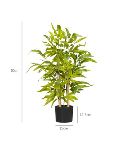 HOMCOM 2 PCs Artificial Plants Bamboo Tree in Pot Desk Fake Plants for Home Indoor Outdoor Decor, 15x15x60cm, Green 830-P103