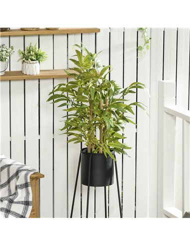HOMCOM 2 PCs Artificial Plants Bamboo Tree in Pot Desk Fake Plants for Home Indoor Outdoor Decor, 15x15x60cm, Green 830-P103