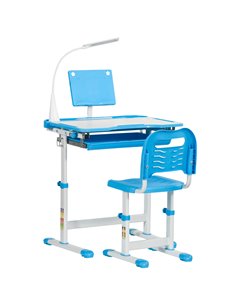 HOMCOM Kids Study Desk and Chair Set w/ Adjustable Height, Storage, Drawer, Blue 312-062BU