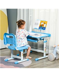 HOMCOM Kids Study Desk and Chair Set w/ Adjustable Height, Storage, Drawer, Blue 312-062BU 2
