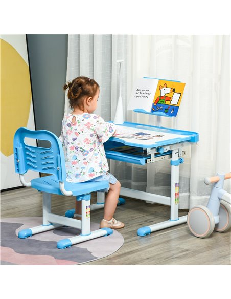 HOMCOM Kids Study Desk and Chair Set w/ Adjustable Height, Storage, Drawer, Blue 312-062BU - pic 99273 | FastDaddyshop