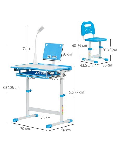 HOMCOM Kids Study Desk and Chair Set w/ Adjustable Height, Storage, Drawer, Blue 312-062BU - pic 99274 | FastDaddyshop