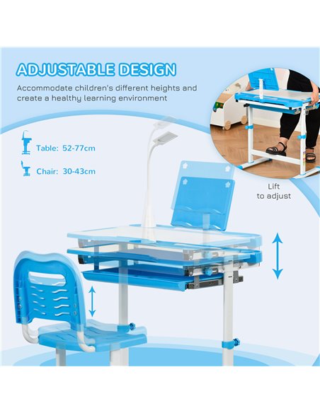 HOMCOM Kids Study Desk and Chair Set w/ Adjustable Height, Storage, Drawer, Blue 312-062BU - pic 99275 | FastDaddyshop