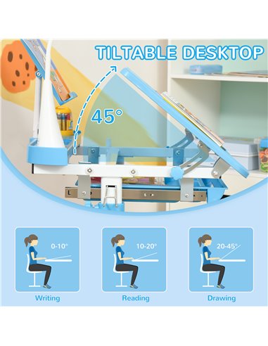 HOMCOM Kids Study Desk and Chair Set w/ Adjustable Height, Storage, Drawer, Blue 312-062BU