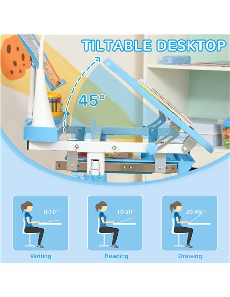 HOMCOM Kids Study Desk and Chair Set w/ Adjustable Height, Storage, Drawer, Blue 312-062BU - pic 99276 | FastDaddyshop