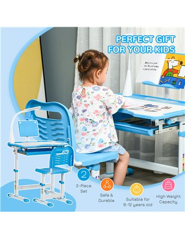 HOMCOM Kids Study Desk and Chair Set w/ Adjustable Height, Storage, Drawer, Blue 312-062BU