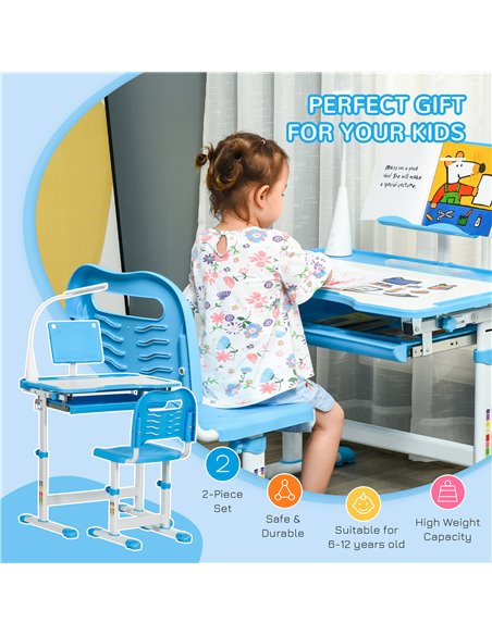 HOMCOM Kids Study Desk and Chair Set w/ Adjustable Height, Storage, Drawer, Blue 312-062BU - pic 99277 | FastDaddyshop