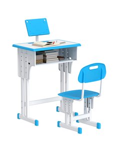 HOMCOM Kids Adjustable Desk and Chair Set, Book Stand, Pen Slot - Blue 312-061V00BU