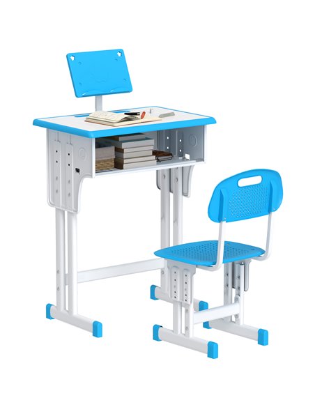 HOMCOM Kids Adjustable Desk and Chair Set, Book Stand, Pen Slot - Blue 312-061V00BU - pic 99299 | FastDaddyshop