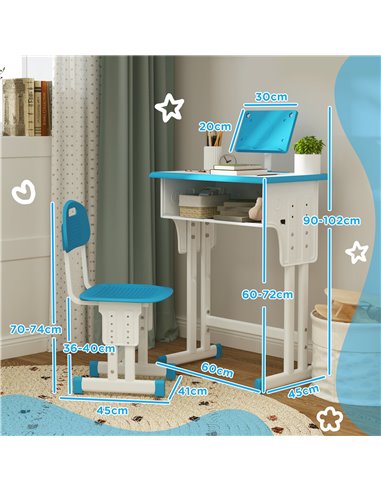 HOMCOM Kids Adjustable Desk and Chair Set, Book Stand, Pen Slot - Blue 312-061V00BU