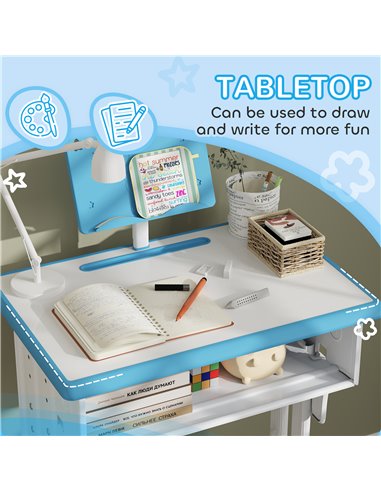 HOMCOM Kids Adjustable Desk and Chair Set, Book Stand, Pen Slot - Blue 312-061V00BU