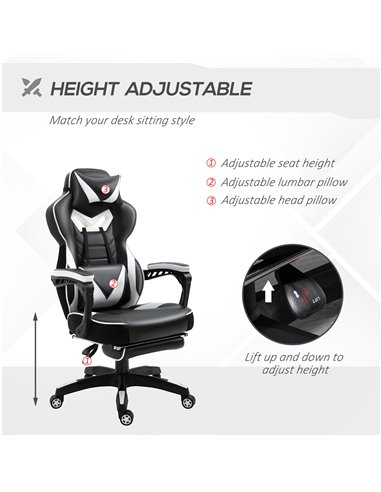 Vinsetto Ergonomic Racing Gaming Chair Office Desk Chair Adjustable Height Recliner with Wheels, Headrest, Lumbar Support, Retra