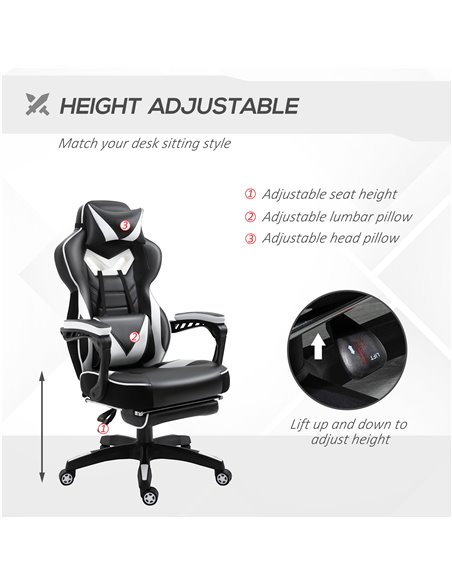 Vinsetto Ergonomic Racing Gaming Chair Office Desk Chair Adjustable Height Recliner with Wheels, Headrest, Lumbar Support, Retra - pic 9931 | FastDaddyshop