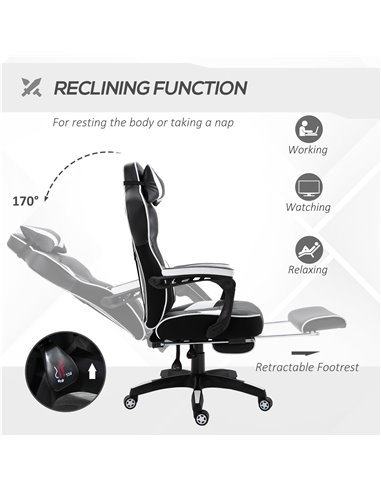 Vinsetto Ergonomic Racing Gaming Chair Office Desk Chair Adjustable Height Recliner with Wheels, Headrest, Lumbar Support, Retra