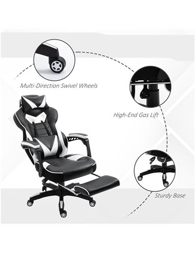 Vinsetto Ergonomic Racing Gaming Chair Office Desk Chair Adjustable Height Recliner with Wheels, Headrest, Lumbar Support, Retra