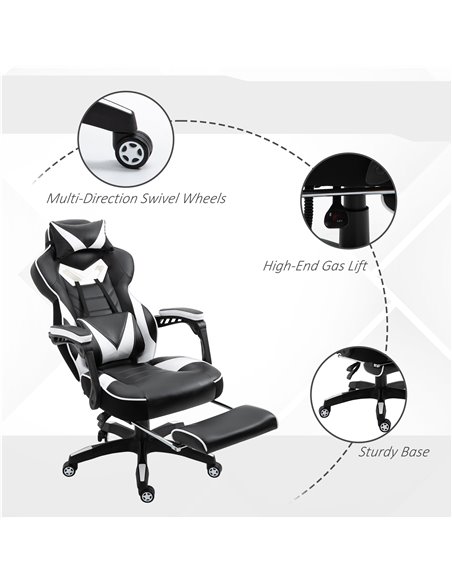 Vinsetto Ergonomic Racing Gaming Chair Office Desk Chair Adjustable Height Recliner with Wheels, Headrest, Lumbar Support, Retra - pic 9934 | FastDaddyshop
