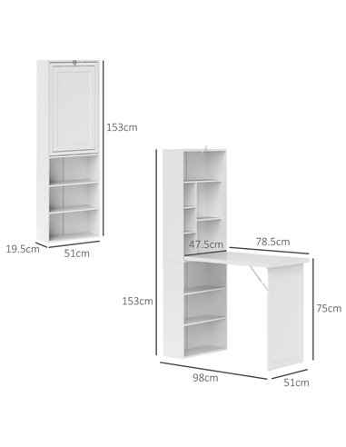 HOMCOM Three-Part Work Desk, with Storage and Writing Board - White 836-296V81WT