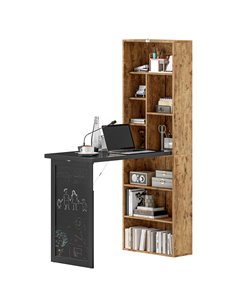 HOMCOM Folding Desk with Blackboard Multi-function Computer Office Workstation Side Shelf for Home Office, Rustic Brown 836-296V